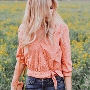Madewell Peach/Coral Cotton Wrap Top Star Design sz XXS Preppy 4th Of July